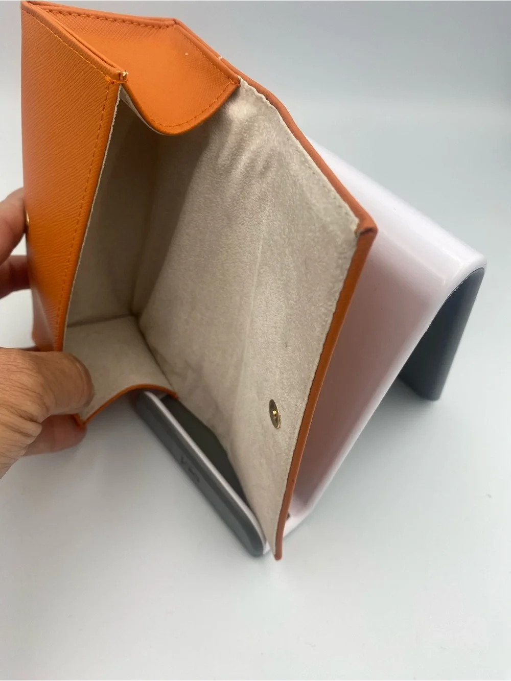 Tory Burch Orange Saffiano Continental new eyeglass case with Gold Logo